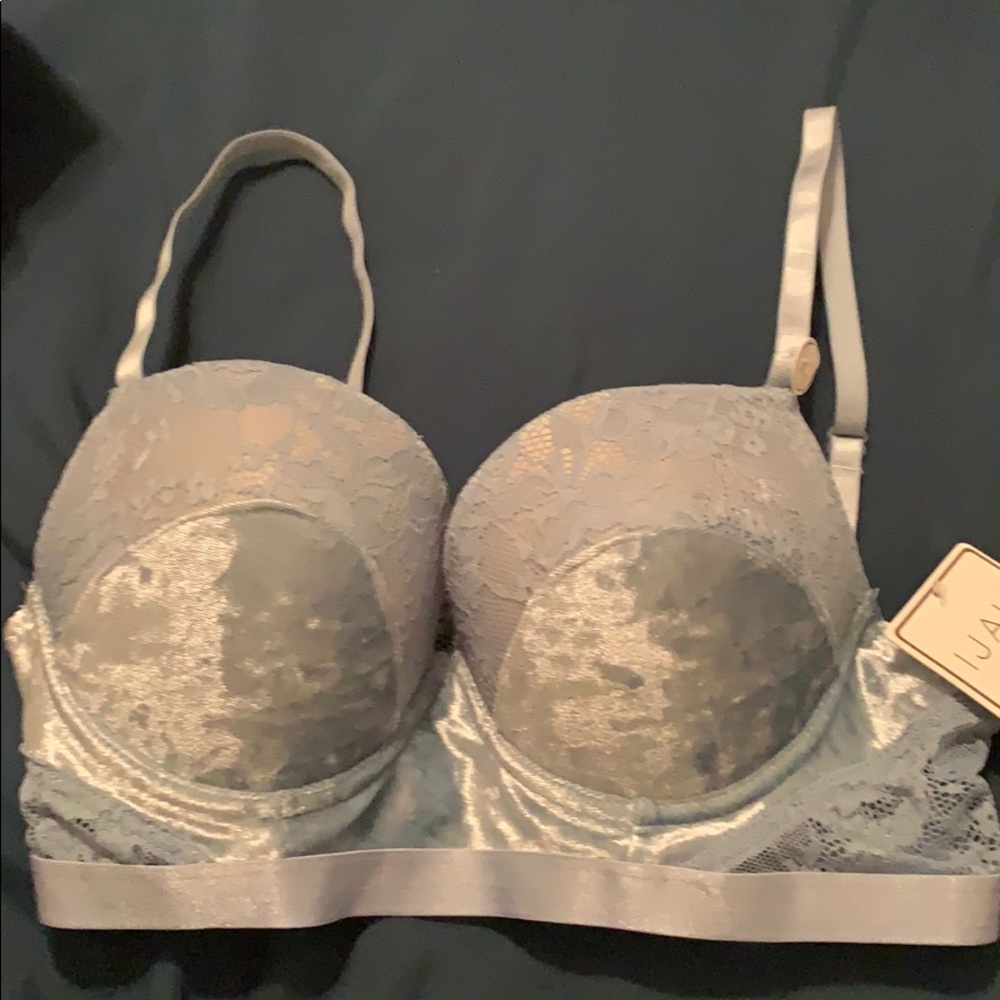 Blue lace and velvet bra